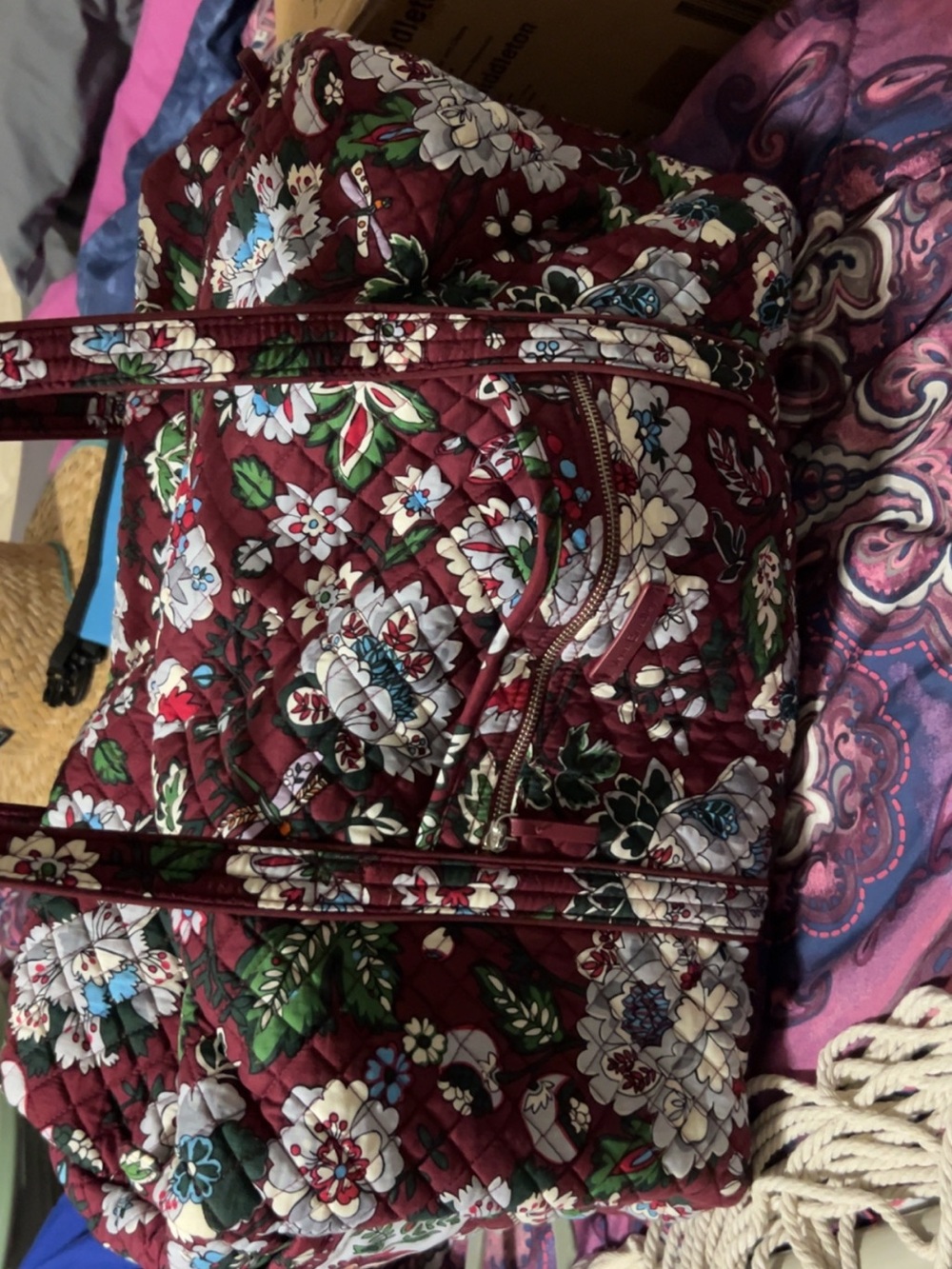 Vera Bradley Burgundy Quilted Floral Tote